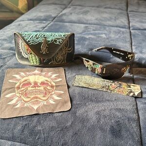 Christian Audigier Black Sunglasses with Colorful Tattoo Art Sides